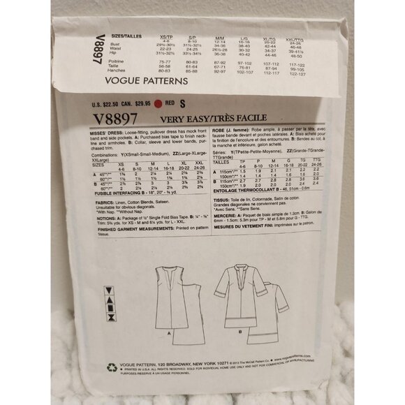 Vogue V8897 Sewing Pattern | Very Easy Loose Fit Pullover Dress - Picture 2 of 10